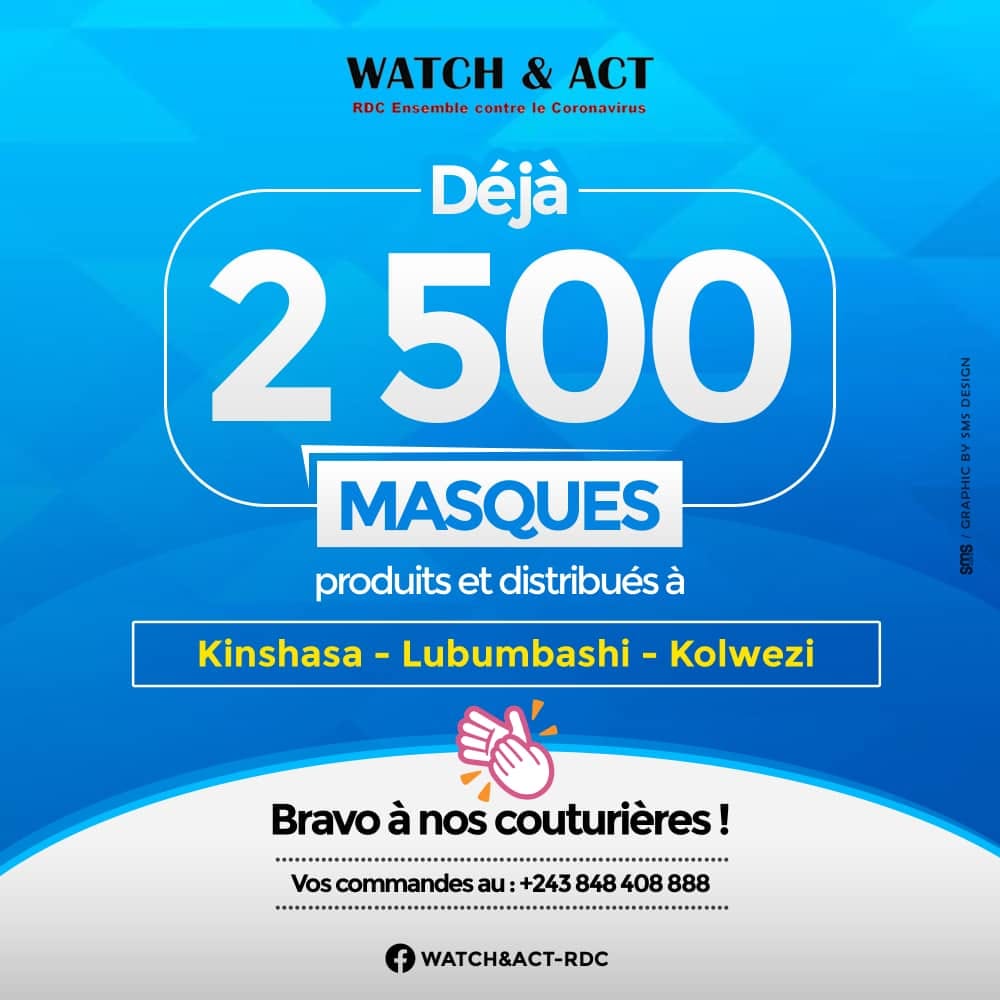 Déjà 2500 Masques produits et distribués à Kinshasa, Lubumbashi et Kolwezi en République Démocratique du Congo (RDC)